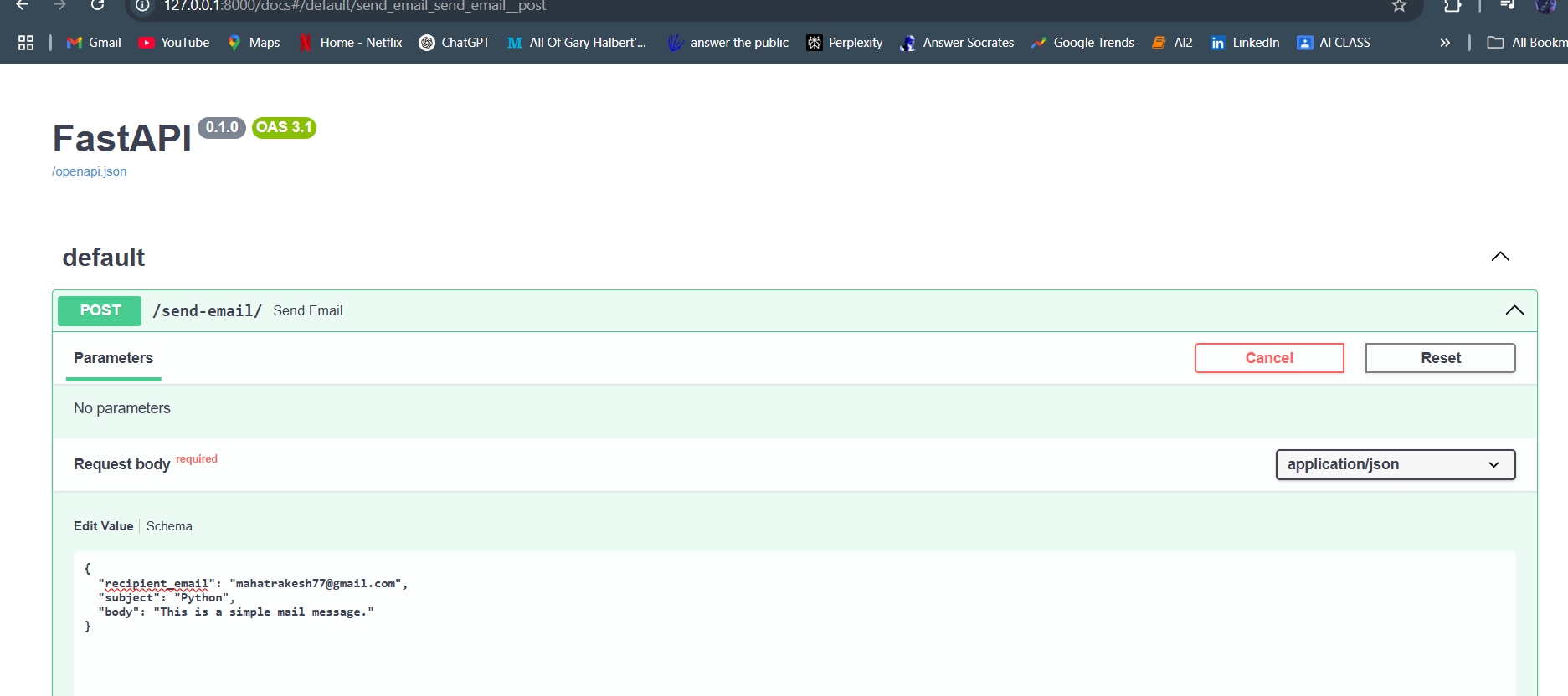 Email Sending API using FastAPI and Gmail SMTP