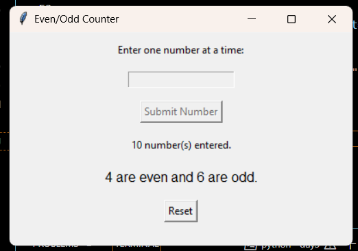 Even/Odd Number Counter using Tkinter