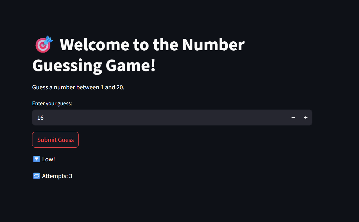 Number Guessing Game with Streamlit