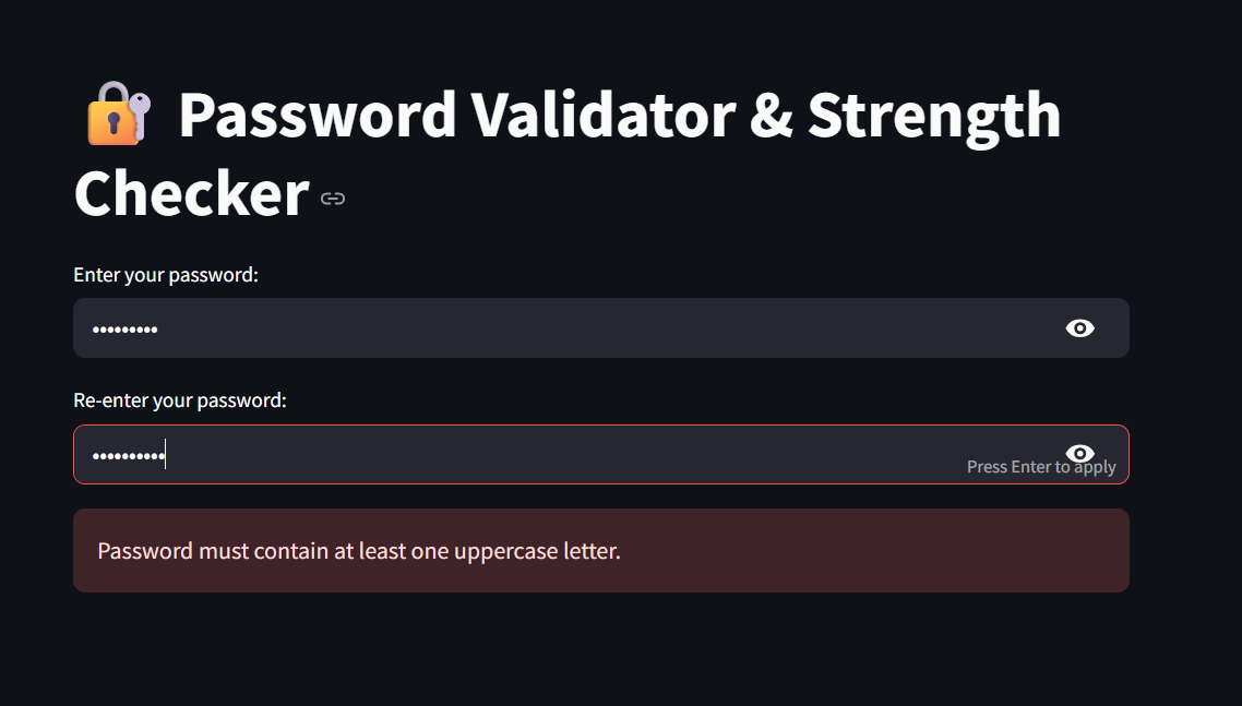 Password Validator & Strength Checker using Streamlit